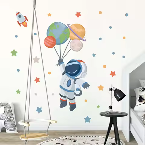 1Pc Cartoon Planet Star Astronaut Wall Sticker Children Boy Room Decoration Bedroom Kids Room Wall D