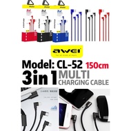 Quick Charge Awei CL-52 90 Degree Right Angle Bend Type-c lightning micro USB 3-1 Data Cable 1.5m