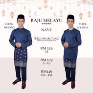 XS - 4XL! Baju Melayu Dewasa Slim Fit / Moden Tanpa Pesak Teluk Belanga / Cekak Musang Navy Blue