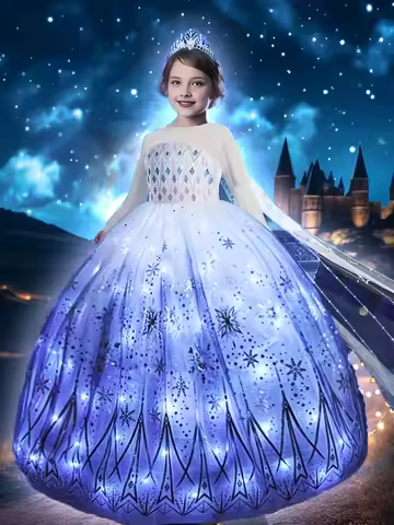 Stunning Frozen Elsa Dress with LED Light Girls Role Play Princess Apparel Toddler Light up Fairy El