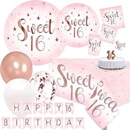 Sweet 16 Rose Gold Birthday Party Supplies, Serves 24 Guests, Includes Cups, Plates, Napkins, Table 