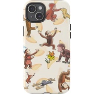 Cute Monkey & Banana Curious George Phone Case Compatible with 15, Protective Hybrid 2-Layer Hard Sh