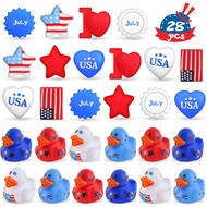 4th of July Rubber Ducks Squishies Mochi 28Pcs, Red White Blue Bath Toys Independence Day Patriotic