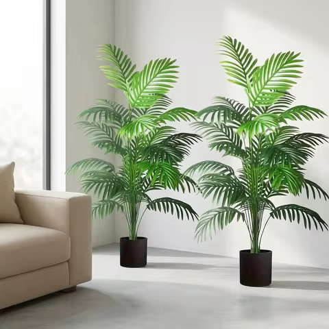 24 Leaves Areca Palm Artificial Plants Trees in Pot Plastic Green Fake Plant Tree Bonsai for Room Ho