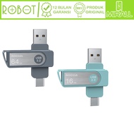ROBOT ROCELA Flashdisk OTG 64GB 32GB 16GB 8GB U-Disks Dual Interface USB & Type-C Up To 70mb/s Origi