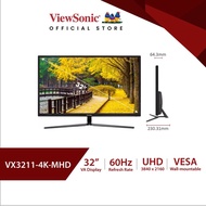 ViewSonic Monitor VX3211 4K MHD / 31.5" / VA / 60Hz / 2:3ms (จอคอมดูหนัง 4k,จอใช้งานทั่วไป,จอสำนักงาน)