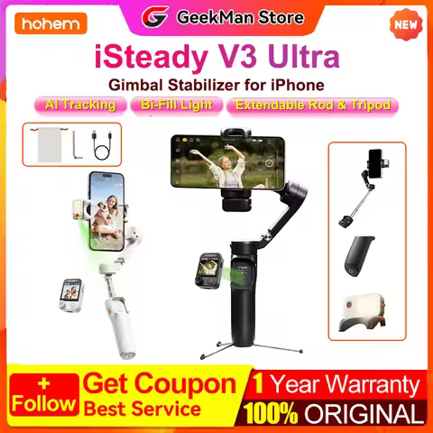Hohem iSteady V3 Ultra Gimbal Stabilizer for iPhone⇡with AI Tracking & Fill Light Built-in Extendabl