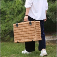 HY/🔥Picnic Basket Set Rattan Portable Outdoor Thermal Camping Food Storage Basket Double Four-Person Wicker Box with Lid