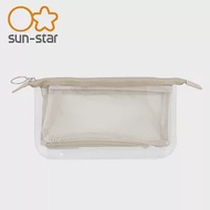 【日本正版授權】MITTE 透明分隔 扁平 收納袋 透明筆袋/收納包/筆袋/萬用收納袋 sun-star - 米色款 683263