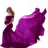 【DT】hot！ European beauty mercerized with chiffon pregnant women fluttering tail dress long photograp