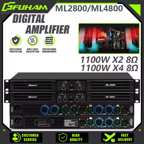 FUHAM ML2800 Power Amplifier 2/4 Channel Lightweight Amplifier 1U 8 Ohm 1100W 8 Ohm for Small Stage 