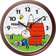 全新 日版 SNOOPY WOODSTOCK Charlie Brown 史努比 查理布朗 茶色 掛牆鐘 33x33cm PEANUTS Official Product RHYTHM