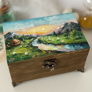 風景畫 手繪木盒 收納盒 木質珠寶盒 小飾品盒