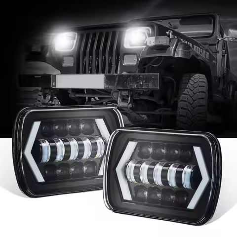 7 Inch LED Headlights Hi-Lo Beam Halo DRL 12V 24V With H4 Harness For Car Jeep Wrangler YJ Cherokee 