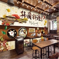 Custom Retro Hand-Korean Theme Restaurant Landscape  wallpaper mural Korean style bbq Background  In