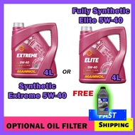 Mannol Fully Synthetic Engine Oil Elite 5W40, Extreme 5W40 (4L) with option Motor Flush and Oil Filter (KEDAILAMBO)