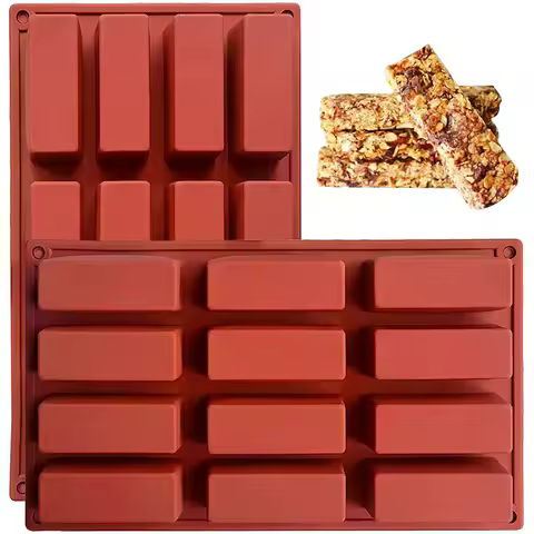 1pcs Chocolate Bar Mold Rectangular, 12 Cavities Cereal bar Silicone Molds, Granola Bar Pan for Baki