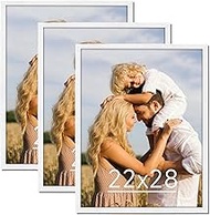 White 22x28 Frame Set of 3 - Rustic Woodgrain 22 x 28 Poster Frame with Plexiglass for Wall Gallery 