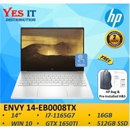 HP ENVY 14-EB0008TX  14" LAPTOP (i7-1165G7 ,16GB, 512GB SSD ,TOUCH DISPLAY , GTX 1650TI , W10+OPI,2YW) FREE BAG