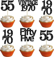 Gyufise 24Pcs Vintage 1970 Cupcake Toppers Glitter Cheers to 55 Fabulous Fifty Five Cupcake Picks 55