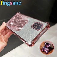 Jingsanc For Samsung Galaxy A51 Phone Case Clear Four Corner Anti-fall Flah Glitter Paper Bear Stand