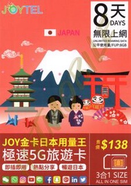 🔥熱賣🔥最新版本-回鄉必備JOYTEL✈️日本全網通勁量王極速5G無限上網卡8/5/7/10/15天 Softbank Docomo KDDI 即插即用 無需登記 全日本使用Japan data si