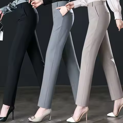 New Autumn Fashion Trousers Women's High Waisted Straight Suit Pants Loose Dress Pants Black Beige G