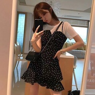 2 pcs/set Korean fashion women's dresss retro floral sling dress two-piece dress