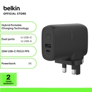 Belkin BPZ003myBK/BPZ003bt1MBK-B6 Boost Charge Hybrid Wall Charger 25W + Power Bank 5K + Travel Adap