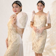 Modern filipiniana mestiza sleeves midi dress for woman