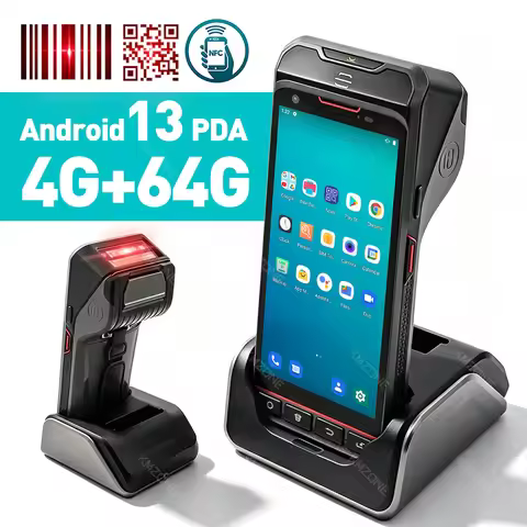 4G64G PDA with 58mm Thermal Printer Android 13 1D 2D Barcode Scanner Reader Rugged Handheld Terminal