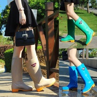 LP-6 NEW🧨QM Fashion Lady Long and High Calf Non-Slip Rain Boots Waterproof Rain Boots Rubber Shoes Shoe Cover Rubber Boo