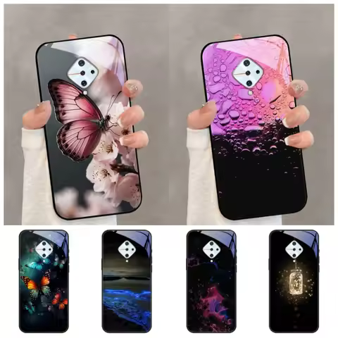 For Vivo V17 Y9s S1 Pro X50 Lite 4G Tempered Glass Phone Cover For vivo V19 V17 Pro Cute Cartoon Pat