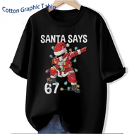 Graphic Funny Santa with 67 Number Joke T-Shirt - Heavyweight 200gsm Unisex Christmas Tee for Men & 