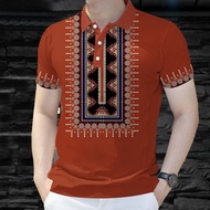 Filipiniana Polo T-shirt Bohemian Print Loose and Breathable Barong T Shirt for Men Comfortable Wear