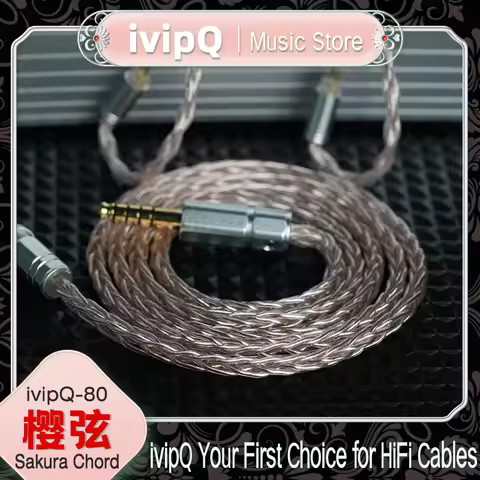 IvipQ-80 Sakura Chord HiFi High-purity Single Crystal Copper Earphone Upgrade Cable 2.5/3.5/4.4mm 2P