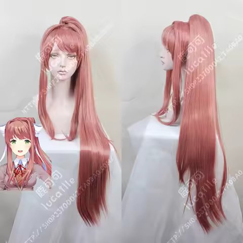 Monika Wigs High Quality DDLC Doki Doki Literature Club Cosplay Wig With Ponytail Heat Resistant Hal