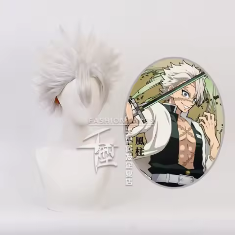 Shinazugawa Sanemi Synthetic Hair Anime Short Silvery White Cosplay Wig Heat Resistant Party Wigs