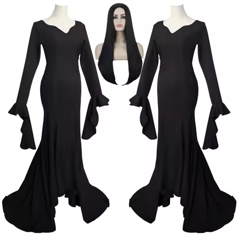 Morticia Addams Dress Women Vampire Bat Dress Costume Adams Family Cosplay Halloween Outfit Masquera