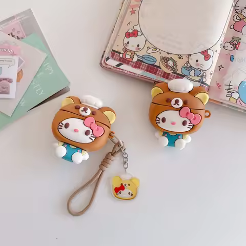 Fun Cute Cartoon Easy Bear Hat Hello Kitty Headphone Cover for Apple AirPods 1 2 3 Pro2 Pro3 with Pe