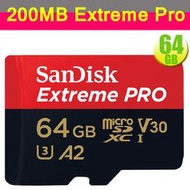 SanDisk 64GB 64G microSDXC【200MB/s Extreme Pro】 4K U3 A2 記憶卡