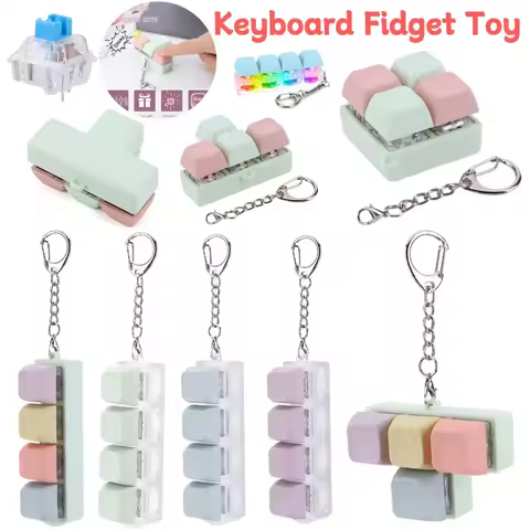 Finger Keyboard Fidget Toys 4 Keys Sensory Fidget Keyring Keycaps Fidget Keyborad Button Finger Calm