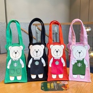 Canvas Bear Starbucks Storage Bag Coffee Tumbler Carrier Holder Tote Bag Office Worker Packing Bags