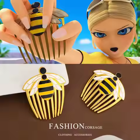 Cute Miraculous Ladybug Queen Bee Gold Hair Comb Side Clip Kawaii French Elegant Gift for Boys Girls