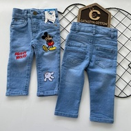 KIDS LONG PANTS UNISEX JEANS 1Y - 6Y BUTTON LIGHT BLUE HAPPY MICKEY MOUSE  (H)