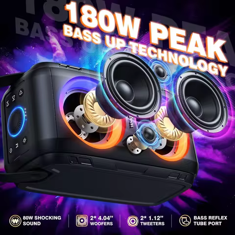 W-KING 180W Peak Party Large Bluetooth Speaker Bigest Boom Box Portable Wireless Removable Battery W