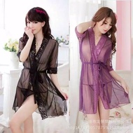 [ Sister Lingerie ] Kimono Lingerie Stelan Baju Dinas Malam Transparan Sexy Hot Deep Renda Lace Flow