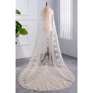 Foreign Trade Champagne gold Wedding Veil Chapel Bride Wedding Dress Long Veil Sequin Lace Appliqué 