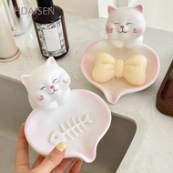 HDAISEN Soap Holder, With Drainage Cat-shaped Cat Soap Dish, Cute Cat Creative Design Pastel Pink Wh