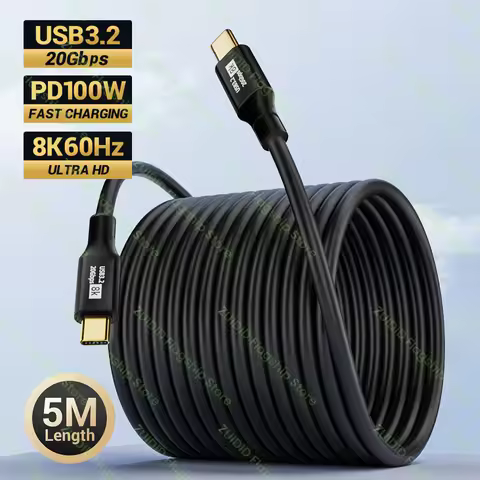 5M USB 3.2 20Gbps ThunderBolt 3 Type C to Type C Cable 8K@60Hz PD100W USB-C Cable Cord For iPhone 15